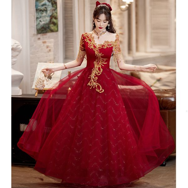 party dresses chinese style burgundy evening dress vintage embroidery decal elegant beaded tassel illusion high collar aline engagement gown, White;black
party dresses chinese style burgundy evening dress vintage embroidery decal elegant beaded tassel illusion high collar aline engagement gown, White;black