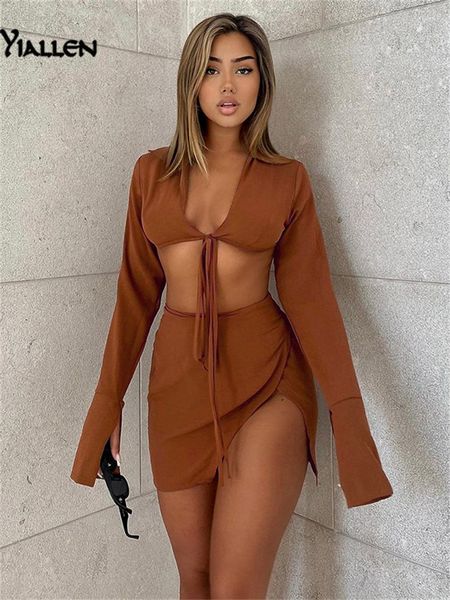 two piece dress yiallen summer women set solid v neck long sleeve lce up short and high waist mini skirt street pieces 230209, White
two piece dress yiallen summer women set solid v neck long sleeve lce up short and high waist mini skirt street pieces 230209, White
