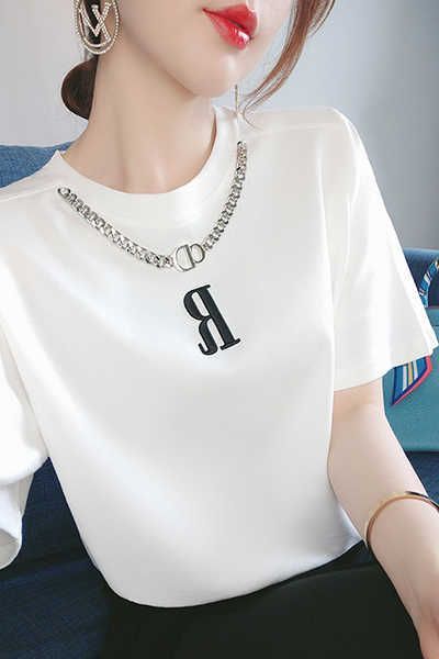 women's t-shirt cotton summer 2022 new chain short sleeve t-shirt korean version loose slim round neck letter womens blouses y2302, White
women's t-shirt cotton summer 2022 new chain short sleeve t-shirt korean version loose slim round neck letter womens blouses y2302, White