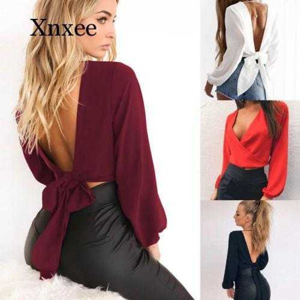women's t-shirt womens ladies blouse summer backless waist tie cross long sleeve casual y2302, White
women's t-shirt womens ladies blouse summer backless waist tie cross long sleeve casual y2302, White