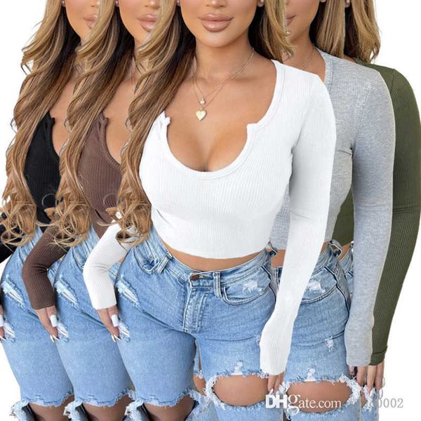 2023 designer womens t-shirt fashion solid color pit strip u neck long sleeve bodycon crop spring fall women clothing, White
2023 designer womens t-shirt fashion solid color pit strip u neck long sleeve bodycon crop spring fall women clothing, White