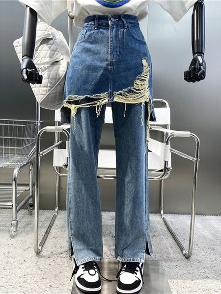 women's jeans xfpv 2023 autumn fashion fake two piece frayed split wide leg denim culotte thin irregular washing pants sm1584 230209, Blue
women's jeans xfpv 2023 autumn fashion fake two piece frayed split wide leg denim culotte thin irregular washing pants sm1584 230209, Blue