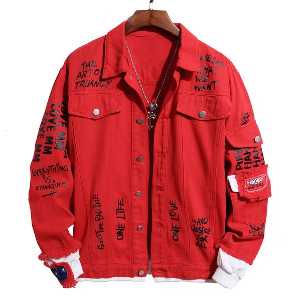 men's jackets men's patchwork letters printed red denim jacket loose rose painyed turn down collar jean coat outerwear 230209, Black;brown
men's jackets men's patchwork letters printed red denim jacket loose rose painyed turn down collar jean coat outerwear 230209, Black;brown