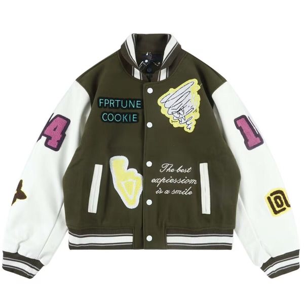 2022 autumn new classic jacket printing logo embroidery green gradient stitching baseball uniform men's jackets, Black;brown
2022 autumn new classic jacket printing logo embroidery green gradient stitching baseball uniform men's jackets, Black;brown