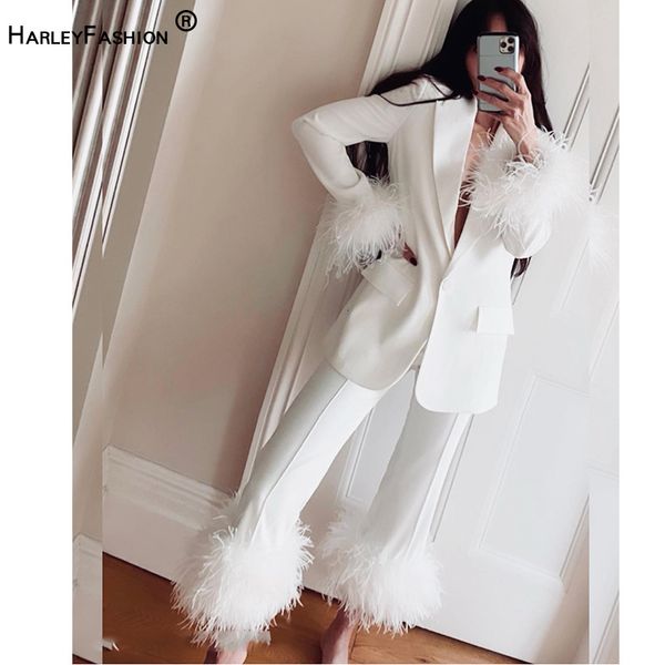 womens two piece pants european style luxury high street feather patchwork suit white suits chic women 2 pieces set 230209
womens two piece pants european style luxury high street feather patchwork suit white suits chic women 2 pieces set 230209