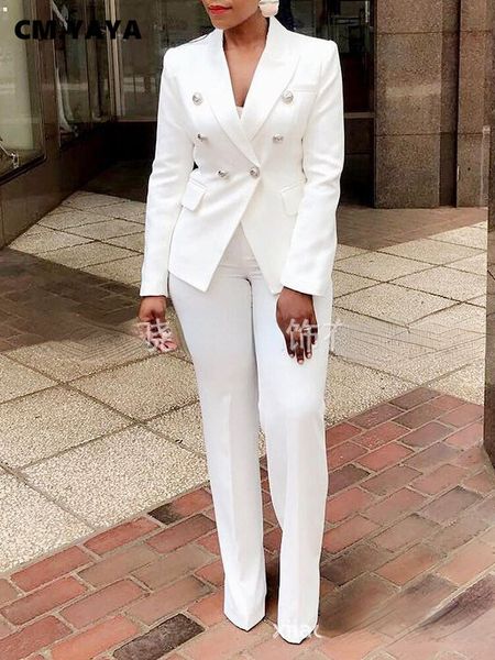 womens two piece pants cmyaya elegant women double breasted blazer suit and ol 2 set outfits 230209, White
womens two piece pants cmyaya elegant women double breasted blazer suit and ol 2 set outfits 230209, White