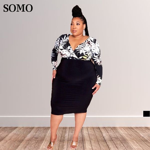 plus size dresses somo spring clothes v neck plus size women dresses hip wrap fashion printed midi dress wholesale drop 230209, Black
plus size dresses somo spring clothes v neck plus size women dresses hip wrap fashion printed midi dress wholesale drop 230209, Black