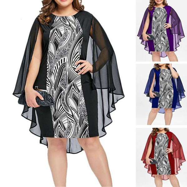 plus size dresses women dress plus size summer chiffon fake two piece cape print short sleeved waist knee length family party women vestidos, Black
plus size dresses women dress plus size summer chiffon fake two piece cape print short sleeved waist knee length family party women vestidos, Black