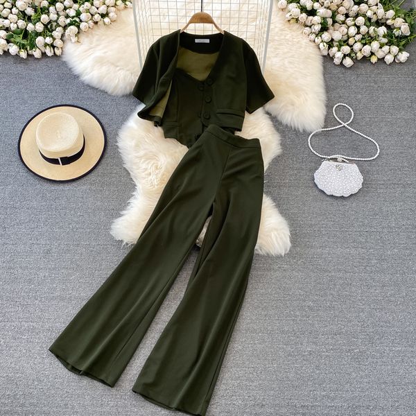 women's two piece pants summer women casual long solid outfits camisole short v neck shirt jacket high waist drape wide leg set 230209, White
women's two piece pants summer women casual long solid outfits camisole short v neck shirt jacket high waist drape wide leg set 230209, White