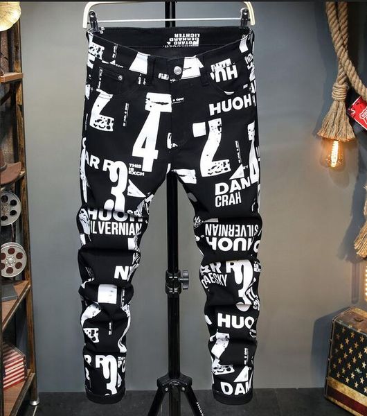 men's jeans male white casual fashion letters numbers print black jeans trendy sim fit stretch denim pencil pants trousers sh5x668, Blue
men's jeans male white casual fashion letters numbers print black jeans trendy sim fit stretch denim pencil pants trousers sh5x668, Blue