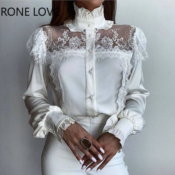women's blouses shirts women solid lace decoration fungus hem mesh button long lantern sleeves stand collar sweet white blouses 230209
women's blouses shirts women solid lace decoration fungus hem mesh button long lantern sleeves stand collar sweet white blouses 230209