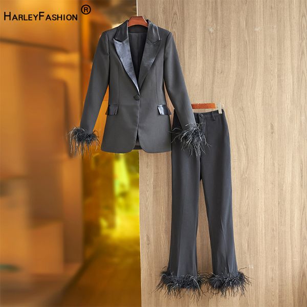 womens two piece pants england style luxury design black ostrich feather patchwork street women sets quality suits 230209, White
womens two piece pants england style luxury design black ostrich feather patchwork street women sets quality suits 230209, White