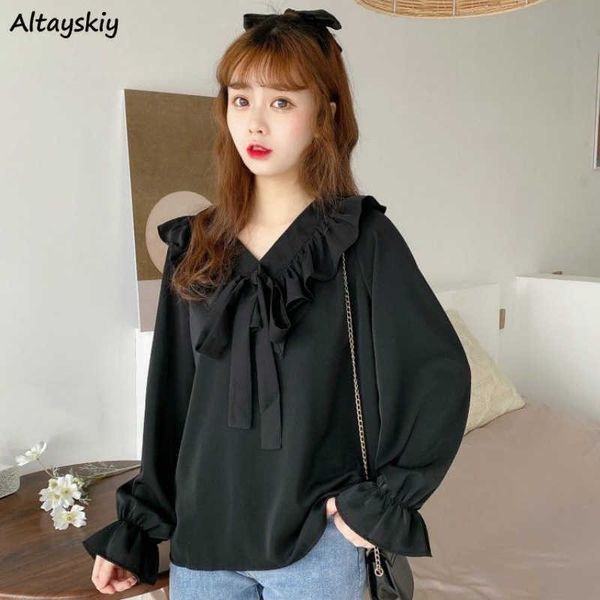women's t-shirt shirts womens retro v-neck elegant bow knot flare sleeve kawaii solid blouses 2020 new autumn korean style loose leisur, White
women's t-shirt shirts womens retro v-neck elegant bow knot flare sleeve kawaii solid blouses 2020 new autumn korean style loose leisur, White