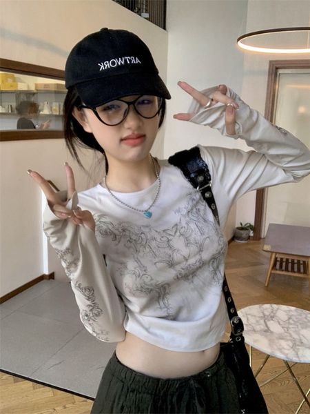 women s t shirt qweek vintage gothic harajuku y2k t shirts goth 2023 fashion with round neck tees long sleeves spring 230208, White
women s t shirt qweek vintage gothic harajuku y2k t shirts goth 2023 fashion with round neck tees long sleeves spring 230208, White