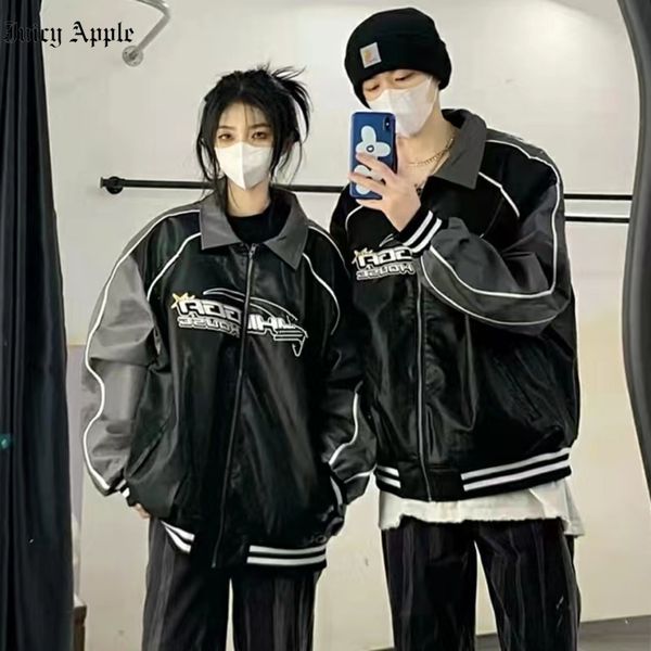 women s jackets juciy apple bomber woman varsity leather long sleeves black bombers american vintage motorcycle embroidered coat 230208, Black;brown
women s jackets juciy apple bomber woman varsity leather long sleeves black bombers american vintage motorcycle embroidered coat 230208, Black;brown