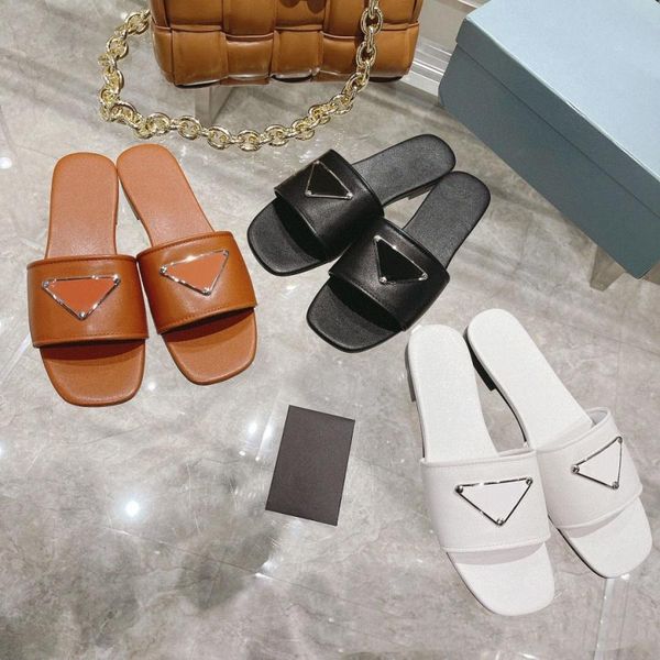 with box designer beach scuffs classic flat woman slipper summer lady slide triangle mark slippers brushed leather women slides qt, Black
with box designer beach scuffs classic flat woman slipper summer lady slide triangle mark slippers brushed leather women slides qt, Black