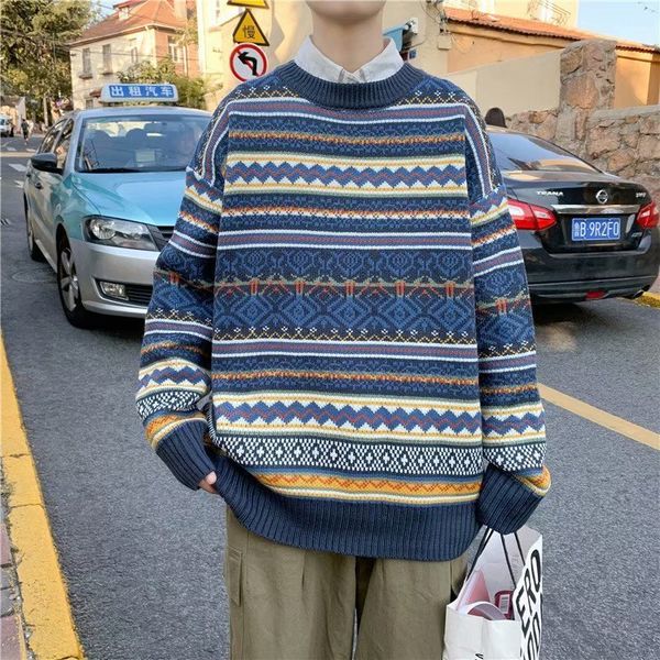 men's sweaters retro literary jacquard crew neck sweater men's spring autumn loose student korean version of the trend long sleeve, White;black
men's sweaters retro literary jacquard crew neck sweater men's spring autumn loose student korean version of the trend long sleeve, White;black