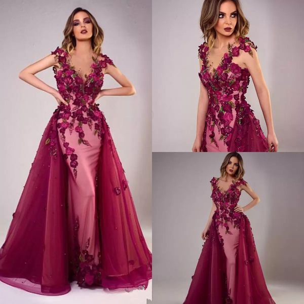 luxury flroal evening dresses with detachable train burgundy beads mermaid prom gowns lace applique sleeveless party dress, Black
luxury flroal evening dresses with detachable train burgundy beads mermaid prom gowns lace applique sleeveless party dress, Black