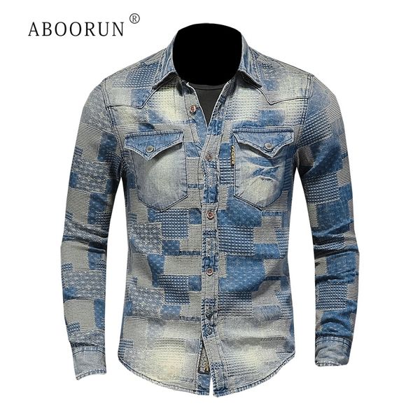 men's casual shirts aboorun fashion denim vintage embroidery patchwork long sleeve cotton for male 230210, White;black
men's casual shirts aboorun fashion denim vintage embroidery patchwork long sleeve cotton for male 230210, White;black