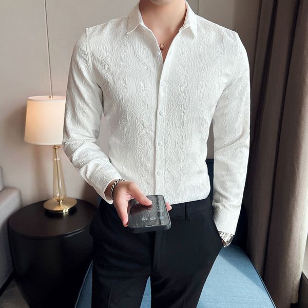 men's casual shirts for autumnwinter fashion slim pointed collar printed fabric wedding business 230209, White;black
men's casual shirts for autumnwinter fashion slim pointed collar printed fabric wedding business 230209, White;black