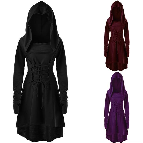 European and American foreign trade explosion women' solid color holiday performance dress long sleeve hooded lace-up dress, Blue
European and American foreign trade explosion women' solid color holiday performance dress long sleeve hooded lace-up dress, Blue