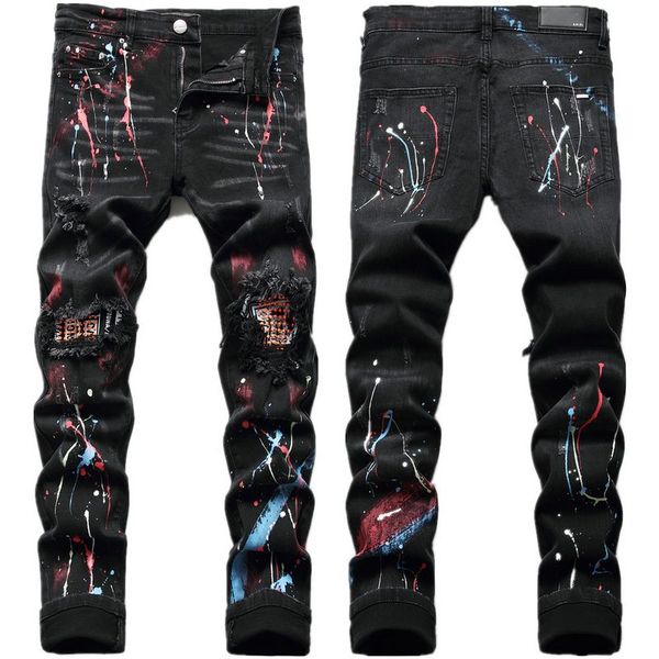 men's jeans european jean am holes hand-painted stretch pants star embroidery small straight tube men trousers sh3x127, Blue
men's jeans european jean am holes hand-painted stretch pants star embroidery small straight tube men trousers sh3x127, Blue