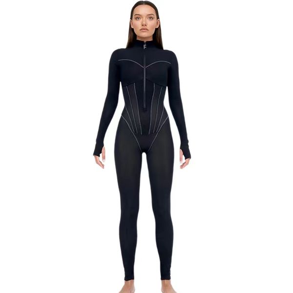 women jumpsuits skinny casual crew neck zipper long sleeve bodycon jumpsuit tracksuit long rompers with thumb hole, Black;white
women jumpsuits skinny casual crew neck zipper long sleeve bodycon jumpsuit tracksuit long rompers with thumb hole, Black;white