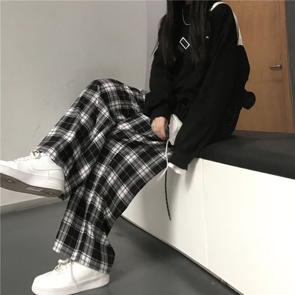 women's pants capris black and white plaid trousers loose women casual teen wide leg retro ins straight streetwear hiphop 230210, Black;white
women's pants capris black and white plaid trousers loose women casual teen wide leg retro ins straight streetwear hiphop 230210, Black;white
