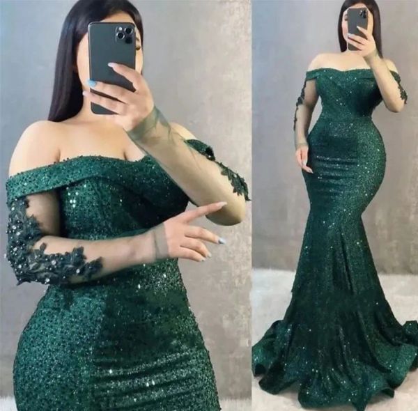 2023 dark green prom dresses off the shoulder long sleeves lace applique beaded sparkly sequins custom made evening gown formal occasion wea, Black
2023 dark green prom dresses off the shoulder long sleeves lace applique beaded sparkly sequins custom made evening gown formal occasion wea, Black