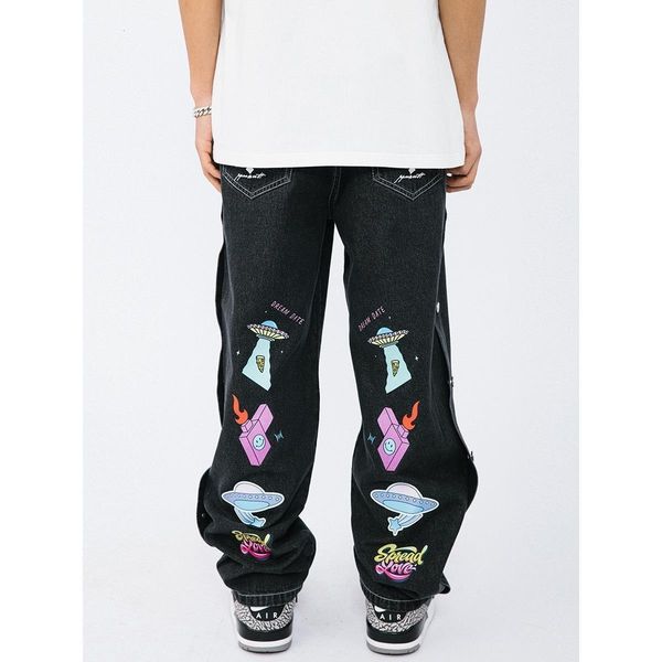 women's jeans hip hop street color printed jeans women's loose straight leg retro side breasted pants couple style simple fashion, Blue
women's jeans hip hop street color printed jeans women's loose straight leg retro side breasted pants couple style simple fashion, Blue