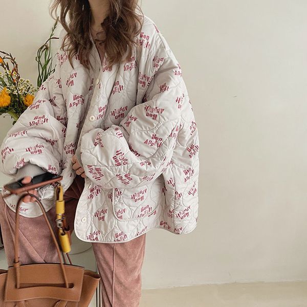 women's down parkas winter quilted rhombus thick cotton padded jacket women loose casual collarless warm cardigan coat fashion woman 23, Black 
women's down parkas winter quilted rhombus thick cotton padded jacket women loose casual collarless warm cardigan coat fashion woman 23, Black