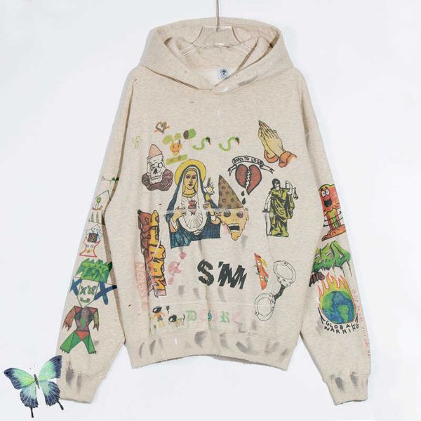 men's hoodies sweatshirts handpainted graffiti retro distressed fleece hoodie sweatshirts j230208, Black
men's hoodies sweatshirts handpainted graffiti retro distressed fleece hoodie sweatshirts j230208, Black