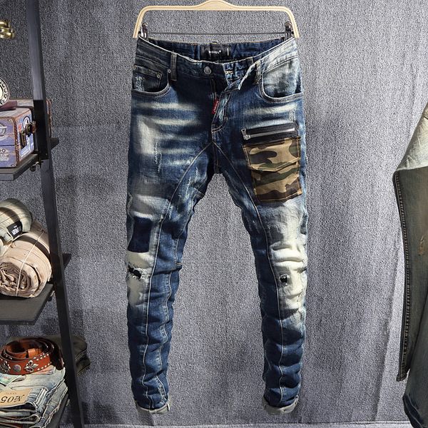 men's jeans fashion designer retro blue slim fit stretch ripped hole trousers hip hop patched denim biker pants hombre 230210
men's jeans fashion designer retro blue slim fit stretch ripped hole trousers hip hop patched denim biker pants hombre 230210
