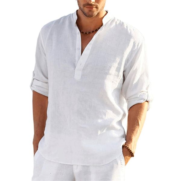 men's casual shirts summer polo cotton linen blouse loose long sleeve formal social harajuku man clothing 230210, White;black
men's casual shirts summer polo cotton linen blouse loose long sleeve formal social harajuku man clothing 230210, White;black