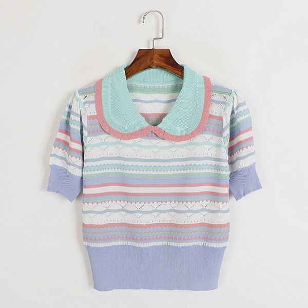 204 2022 runway spring summer women sweater blue red brand same style sweater short sleeve lapel neck fashion clothes qian889, White;black
204 2022 runway spring summer women sweater blue red brand same style sweater short sleeve lapel neck fashion clothes qian889, White;black