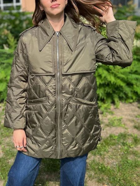 women's down parkas autumnwinter niche design solid colour pointed collar zip cotton jacket diamond grid trench style coat 230210, Black
women's down parkas autumnwinter niche design solid colour pointed collar zip cotton jacket diamond grid trench style coat 230210, Black
