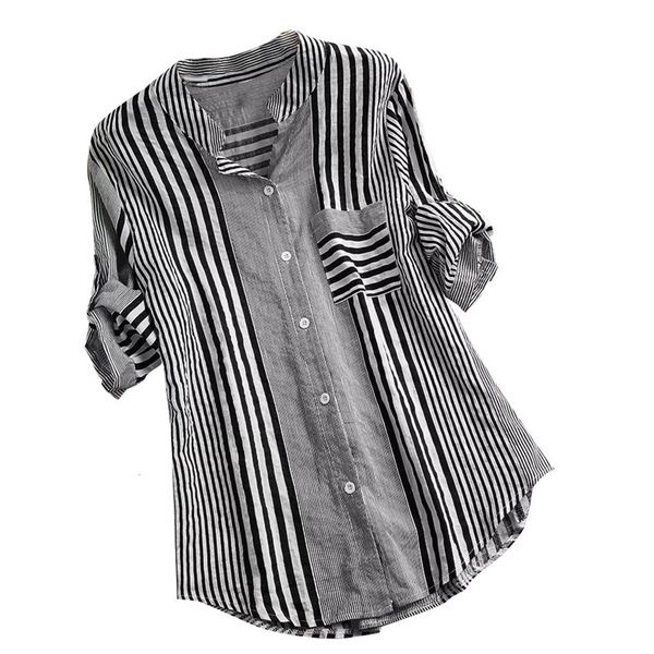 women's blouses shirts striped print 4xl plus size tunic three quarter button v-neck blouse fashion casual loose for women mujer 23021, White
women's blouses shirts striped print 4xl plus size tunic three quarter button v-neck blouse fashion casual loose for women mujer 23021, White