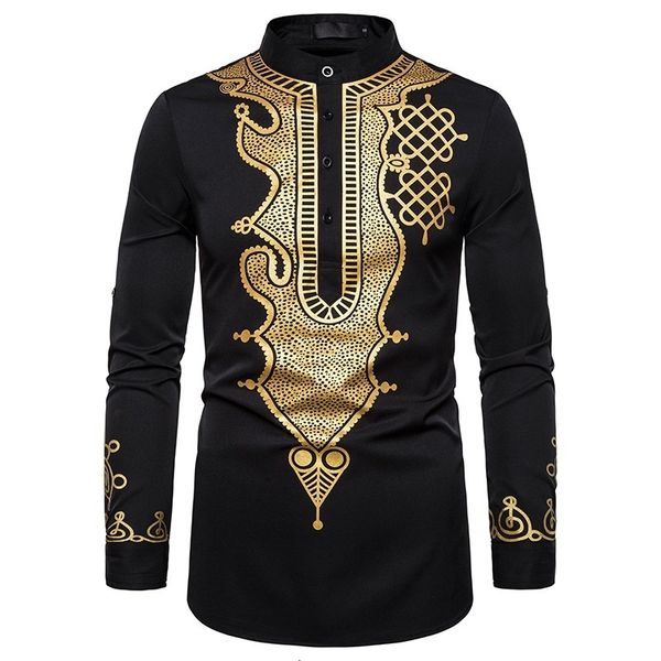 men's casual shirts ethnic style men long sleeve luxury gold floral print henley stand collar african dashiki 230210, White;black
men's casual shirts ethnic style men long sleeve luxury gold floral print henley stand collar african dashiki 230210, White;black
