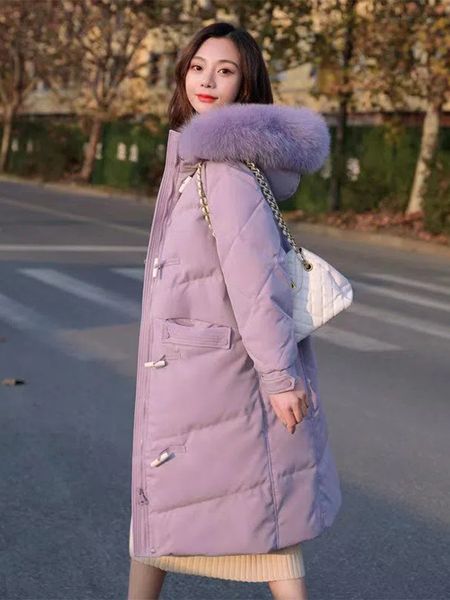 women's down parkas winter long large wool collarn parker coat oxhorn button cotton jacket hooded 230210, Black
women's down parkas winter long large wool collarn parker coat oxhorn button cotton jacket hooded 230210, Black