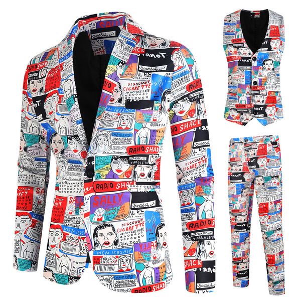 men's suits blazers men pants vest autumn winter graffiti print 3 pieces mens sets streetwear singlebreasted party costume 230210, White;black
men's suits blazers men pants vest autumn winter graffiti print 3 pieces mens sets streetwear singlebreasted party costume 230210, White;black
