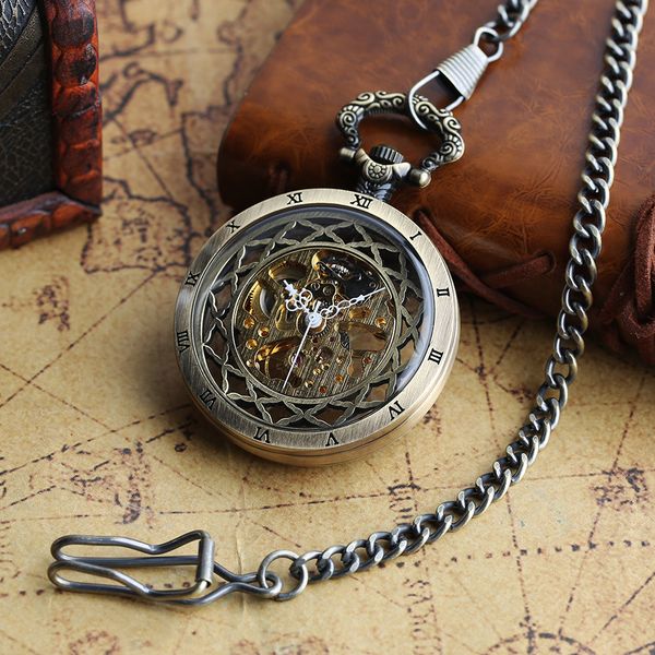 pocket watches transparent bronze/black skeleton manual mechanical pocket watches with hanging chain hand winding pendant pocket timepiece 2, Slivery;golden 
pocket watches transparent bronze/black skeleton manual mechanical pocket watches with hanging chain hand winding pendant pocket timepiece 2, Slivery;golden