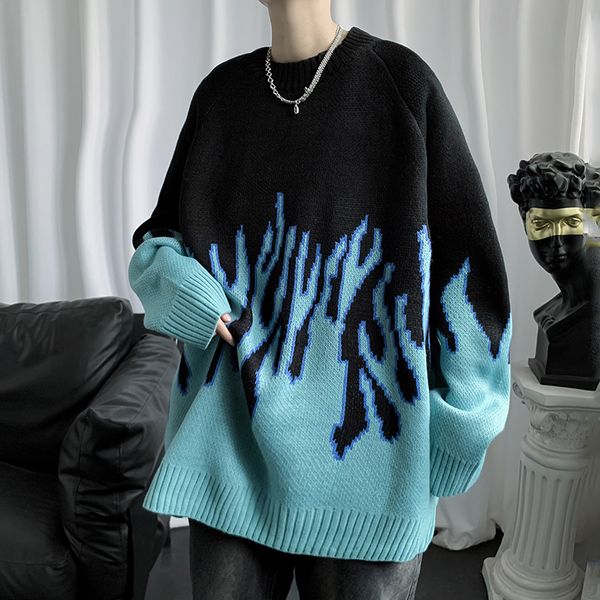 men's sweaters winter blue flame hip hop y2k harajuku knitted clothing sueteres para hombre oversize streetwear 230209, White;black
men's sweaters winter blue flame hip hop y2k harajuku knitted clothing sueteres para hombre oversize streetwear 230209, White;black