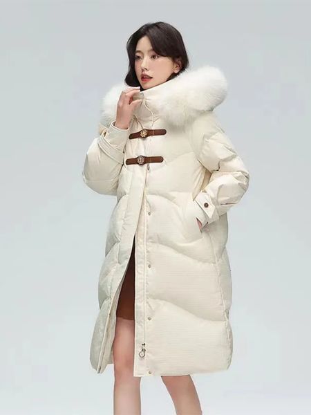 women's down parkas winter long big wool collar hooded jacket loose warm parka cotton coat white duck 230210, Black
women's down parkas winter long big wool collar hooded jacket loose warm parka cotton coat white duck 230210, Black