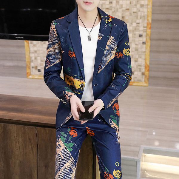 men's suits blazers fashion trend printing jacket pants twopiece spring and autumn korean version slim onebutton 230210, White;black
men's suits blazers fashion trend printing jacket pants twopiece spring and autumn korean version slim onebutton 230210, White;black