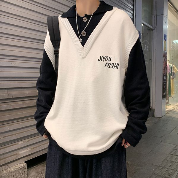 men's sweaters high street fake two japan style sueter fashion pull homme loose knitted embroidery sweater men long sleeve shirts colla, White;black
men's sweaters high street fake two japan style sueter fashion pull homme loose knitted embroidery sweater men long sleeve shirts colla, White;black