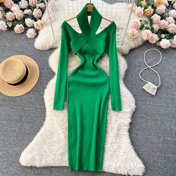 casual dresses chic criss-cross halter elegant pencil dress fashion slim knit long sleeve birthday party vestidos women autumn winter robe 2, Black;gray
casual dresses chic criss-cross halter elegant pencil dress fashion slim knit long sleeve birthday party vestidos women autumn winter robe 2, Black;gray