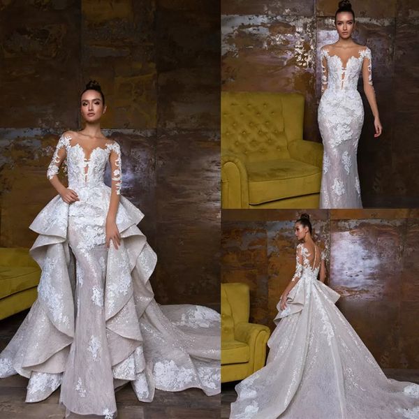 2023 luxury mermaid wedding gowns bohemian wedding dresses with detachable skirt sweep train lace applique sequins long sleeve bridal dress, White
2023 luxury mermaid wedding gowns bohemian wedding dresses with detachable skirt sweep train lace applique sequins long sleeve bridal dress, White