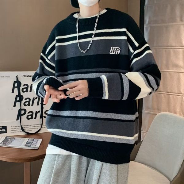 men's sweaters literature and art loose stripe round neck knitwear autumn oversize lazy sweater men coat winter clothes sweter 230209, White;black
men's sweaters literature and art loose stripe round neck knitwear autumn oversize lazy sweater men coat winter clothes sweter 230209, White;black