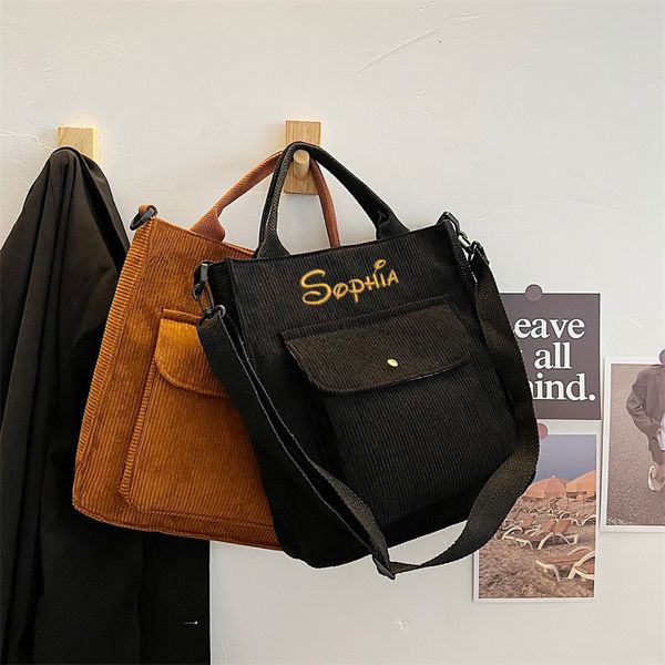 school bags personalized name women corduroy zipper shoulder canvas handbag casual tote female eco crossbody vintage messenger 230210
school bags personalized name women corduroy zipper shoulder canvas handbag casual tote female eco crossbody vintage messenger 230210