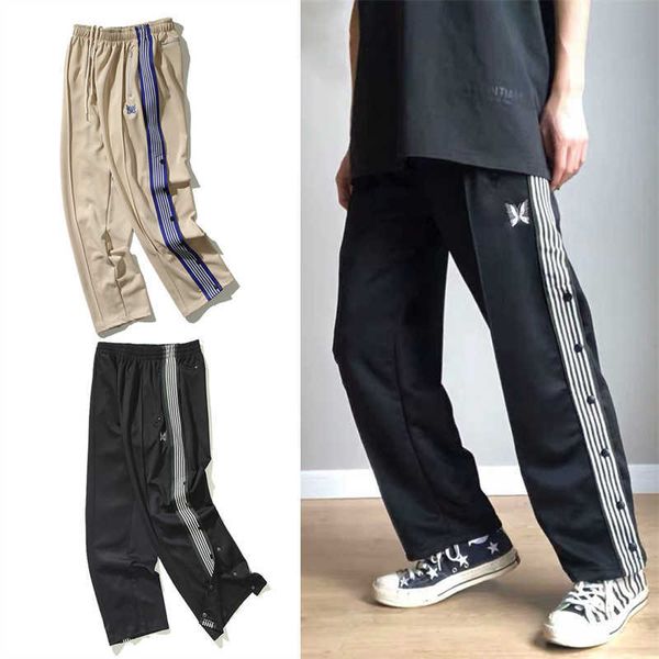 men's pants butterfly embroidery needles pants men women side button trim needles trousers vintage ribbon sweatpants pants, Black
men's pants butterfly embroidery needles pants men women side button trim needles trousers vintage ribbon sweatpants pants, Black